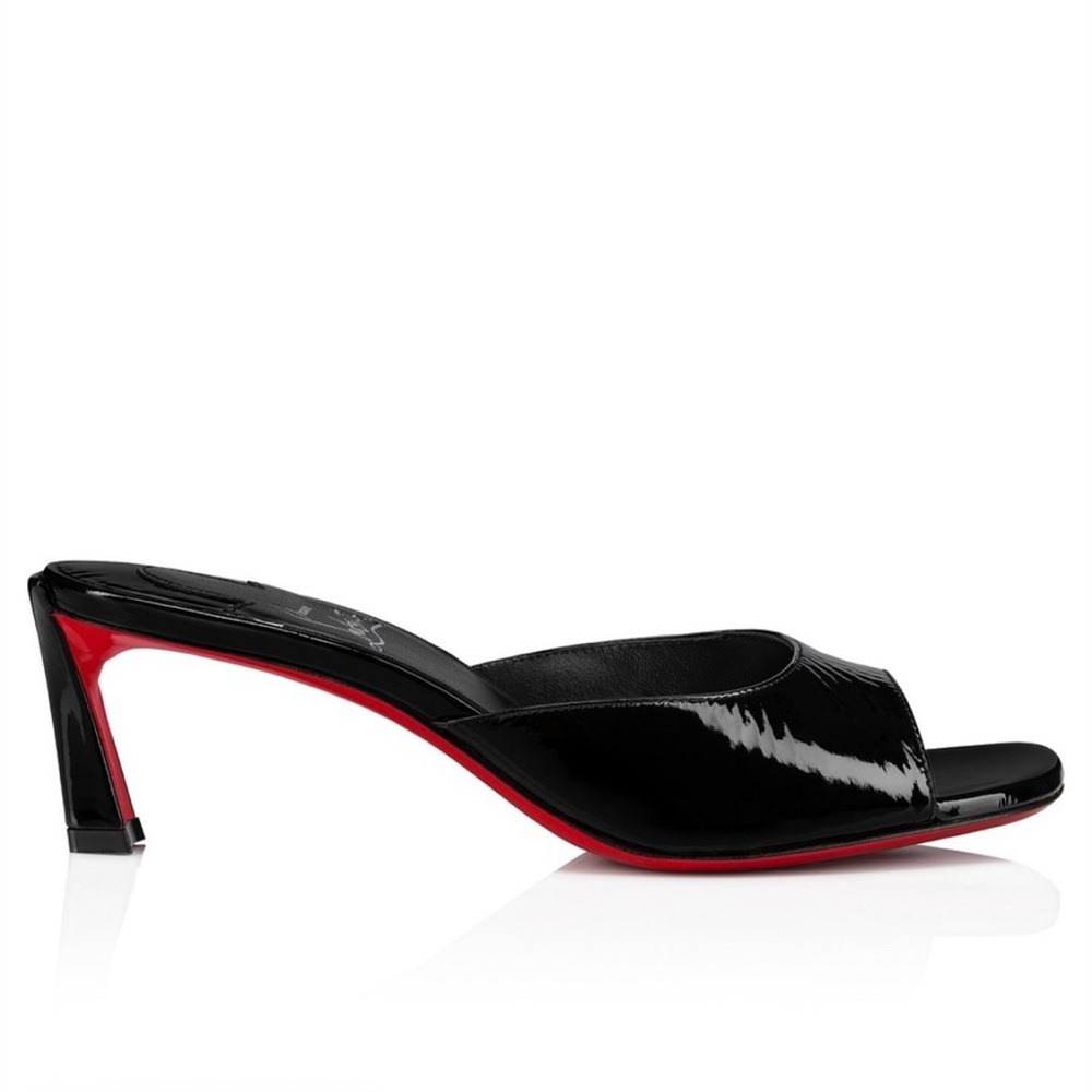 CHRISTIAN LOUBOUTIN CONDORA MULE 55 BLACK PAT. LEATHER SANDAL MID HEEL 37.5 NEW - Picture 14 of 16